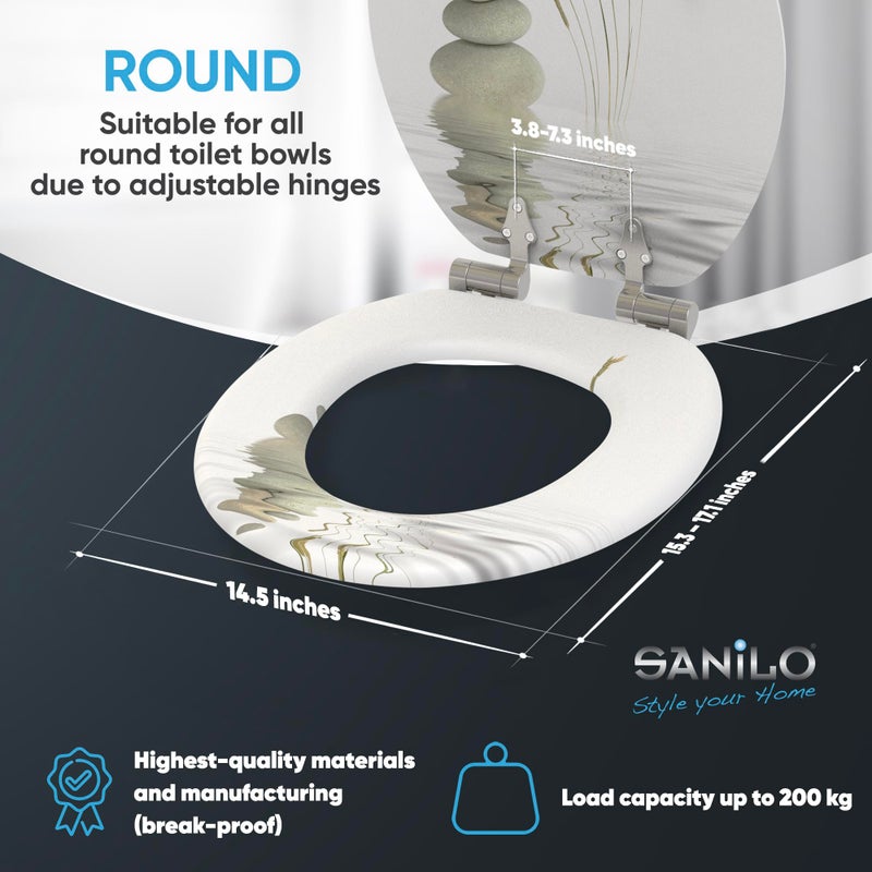 SANILO Wooden Toilet Seat with Soft Close [ROUND] - Decorative, Quiet & Slow Close Molded Wood Seat - With Strong Bumpers & Hinges - Adjustable Fit â€“ Balance - Image 3